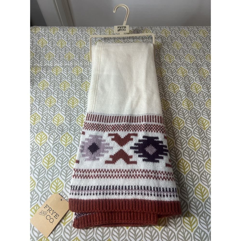 NWT Frye and Co. Knit Geometric Southwestern Scarf Ivory Rust Purple 72x11in